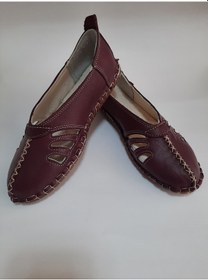 Resim İçi Dışı %100 Hakiki Deri Bordo Renk Çarık Babet. Mor 