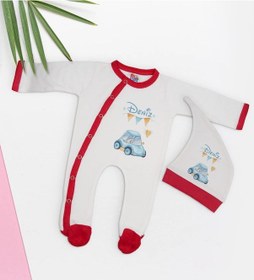 Resim Bk Kids Kişiye Özel İsimli Kırmızı Tulum Zıbın Ve Kukuletalı Şapka Seti-2 Çok Renkli 