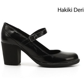 Resim Gönderi R Siyah Rugan Kalın Topuklu Mary Jane Hakiki Deri Ayakkabı Sıyah Rugan 