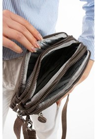 Resim Nemo Bags Vizon Unisex Cüzdan, 4 Gözlü, Telefonluk, Crinkle Kumaş, Çapraz Askılı Omuz Çantası, 20x12cm Vizon - Kahverengi 