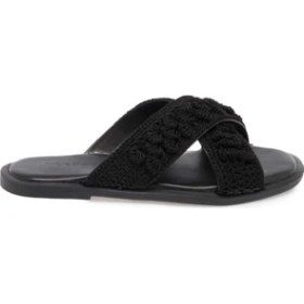 Resim Tergan Siyah Vegan-Tekstil Kadın Terlik - K24Y1TR67082-D62 