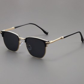 Resim Vintage ilhamlı yarım çerçeveli kare moda gözlük - Metal ve Asetat çerçevesi, PC lensler, Siyah altın tonlu, Erkekler ve Kadınlar için Çok Yönlü, Şık Aksesuar|Vintage ilhamlı Tasarım|Dayanıklı Gözlük 