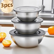 Resim 3 adet/takım, Kapaklı Paslanmaz Çelik Salata Karıştırma Kasesi Seti, Cilalı Metal Yüzeyli Yuvarlak - Mutfak Karıştırma Kaseleri ile Kapaklı, Ölçekli Pişirme Kabı, Pişirme, Fırınlama, Hazırlık için Harika, Evde Kullanılan Mutfak Pişirme Havuzu, Yıkama Kabı, Meyve Kabı 