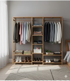 Resim Ahşap Açık Gardırop Elbise Askılığı Kahverengi 