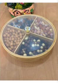 Resim Bambu 360 Derece Döner 4 Bölmeli Kahvaltılık & Çerezlik Akrilik Kapaklı 25 Cm Bambu 