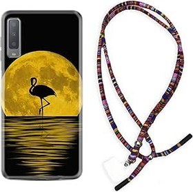 Resim kilifland Samsung Galaxy A7 2018 ile Uyumlu Kılıf Rasta Ipli Boyun Askılı Desenli Silikon Ay Ve Flamingo 1775 