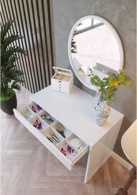 Resim Beyaz Çekmeceli Makyaj Masası - 90x49 cm Takı ve Makyaj Masası 