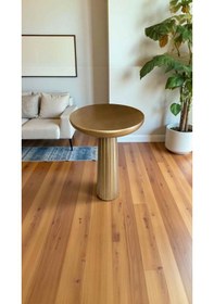 Resim Rustik El Yapımı Ahşap Yan Sehpa Altın Varak Renkli 