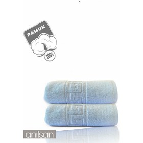 Resim 2'li Mavi Greek El Havlusu - 50x90 Cm, 225 Gr, %100 Pamuk, Spa Ve Otel Havlusu, Günlük Kullanıma Uygun Mavi 