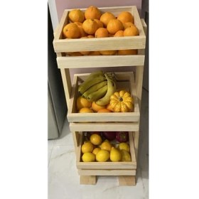 Resim Ela Wood Working Doğal Ahşap 3 Katlı Sebzelik Meyvelik 