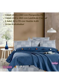 Resim Madam Marica İndigo Renkli Çift Kişilik Ponponlu Pike Takımı İndigo 