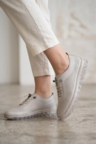 Resim FlexiGel Tam Ortopedik Jel Tabanlı Kadın Krem Loafer - Ultra Esnek Nefes Alabilir Hafif Günlük Anne Ayakkabısı 