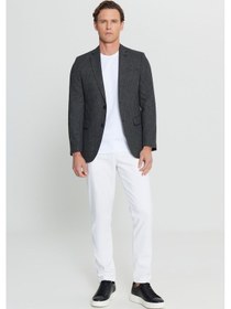 Resim AC&Co / Altınyıldız Classics Erkek Sıyah Keten Regular Fit Normal Kesim Mono Yaka Kapak Cepli Armürlü Blazer Ceket Siyah 