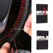 Resim DIY Yumuşak Lifli PU Deri Direksiyon Kılıfları Evrensel Örgü Araba Direksiyonu İplik İç Aksesuarları ile 