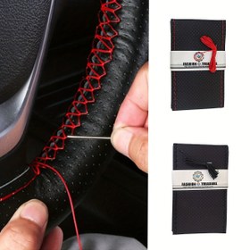 Resim DIY Yumuşak Lifli PU Deri Direksiyon Kılıfları Evrensel Örgü Araba Direksiyonu İplik İç Aksesuarları ile 