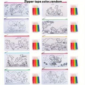 Resim 20 Adet Yeniden Kullanılabilir DIY Karalama Çantası Seti, Renkli Kalemlerle Birlikte - Hayvan Temalı Şenlik Sanat Parti Çantaları, İstasyonerya ve Okul Malzemeleri İçin Dokumasız Bez Poşet, Çocuklar için Eğitici Etkinleştiren Hediye Paketi Aksesuarları (Cadılar Bayramı, Paskalya, Noel & Yeni Yil) 