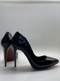 Resim HAYYSHOES Stiletto Hakiki Deri Astarlı Siyah Rugan Topuklu Ayakkabı 