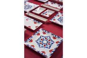 Resim Piatti Naturali 16 Parça 6 Kişilik Çini Kahvaltı Takımı Handmade Kahvaltılık Sunum Seti Servis Tabakları 