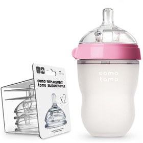 Resim Comotomo Silikon Biberon 250ml Pembe + 2’li Hızlı Akışlı Biberon Emziği 