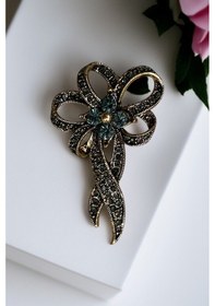 Resim Kristal Taşlı Fiyonk Figür Broş Gri 