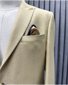 Resim Avni Ceylan Erkek Premium Altın Bej Dokulu Slim Fit Blazer Ceket 