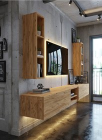 Resim Resital Ledli Duvara Monte Tv Sehpası - Çam - W6002-6 Çam 