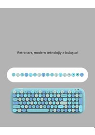 Resim Mey İthalat Retro Tarz Kablosuz Klavye Mouse Seti 104 Tuşlu, Ergonomik Tasarım 