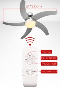 Resim Blooma Hanki Uzaktan Kumandalı 5 Kanat Tavan Vantilatörü Gri 132 Cm 