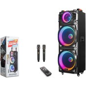 Resim HADRON Nodar Ndr1526 Kule Tipi Parti Bluetooth Hoparlör 2x15" Rgb Led Işık & Radyo & Usb &Mikrofon &Kumanda 