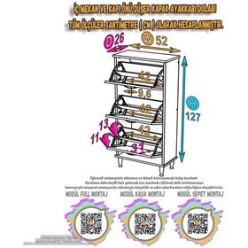Resim Eliusta Nefes Ayaklı 52 Cm Ayakkabılık Kapı Önü/antre 3 Düşer Kapaklı Antrasit 52x127x26 Cm Ayakkabılık Antrasit 