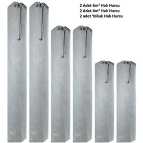 Resim 6'lı Gri Tela Kumaş Halı Hurcu ve Poşetli, Renkli ve Bağcıklı Set 