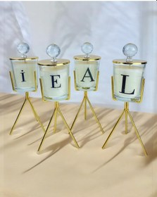 Resim Ashen Kristal Tepeli Cam Harfli Mumluk Dörtlü Ayaklı 