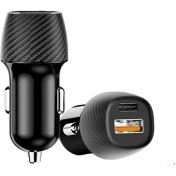 Resim Velliw 36W Pd Qc 3.0 USB Hızlı Şarj Çakmaklık Araç Içi Şarz Aleti Araba Aksesuarı Karbon 