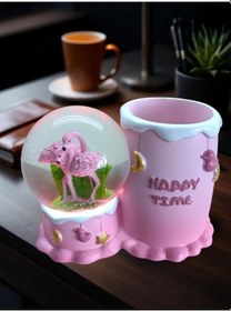 Resim Flamingo Figürlü 15cmx10cm Ebat Pilli Işıklı Dekoratif Kar Küre Kalemlik 15cm X 10cm 