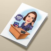 Resim Masa Başındaki Kadın Karikatürlü Tebrik Kartı 