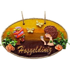 Resim Keyifli Kadınlar El Yapımı Hoşgeldiniz Yazılı Kapı Süsü 