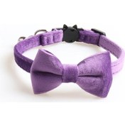 Resim Soulader Kadife Kedi Yaka Tasması Ilmek Detaylı Yavru Köpek Chihuahua Boyunluğu Çan Ve Emniyet Tokası İle Ayarlanabilir Evcil Hayvan Aksesuarı 28 Cm Uzunluk 