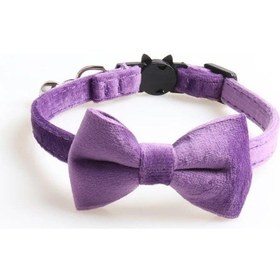 Resim Soulader Kadife Kedi Yaka Tasması Ilmek Detaylı Yavru Köpek Chihuahua Boyunluğu Çan Ve Emniyet Tokası İle Ayarlanabilir Evcil Hayvan Aksesuarı 28 Cm Uzunluk 