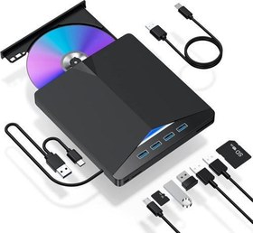 Resim Harici CD DVD Rom Yazıcı Okuyucu USB 3.0 HUB Çoğaltıcı TF SD Kart Okuyucu 7in1 