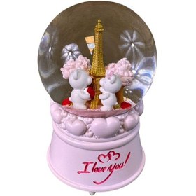 Resim Uretti - Okay 5711 6119 Romantic Love Bear And Paris Işıklı Ve Müzikli Kar Küresi / 80 Cc 
