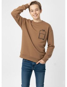 Resim Baskı Detaylı Bisiklet Yaka Erkek Çocuk Sweatshirt-90912 Kahverengi 