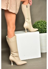 Resim Fox Shoes R820020109 Ten İnce Topuklu Kadın Çizme Ten 