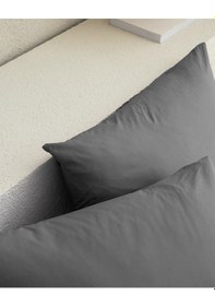 Resim Madame Coco Manon %100 Pamuk Ranforce Düz 2'li Yastık Kılıfı Seti - Antrasit Gri 