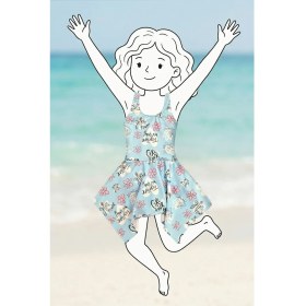 Resim Zuzunga Girl Power Çiçek Desenli Kız Çocuk Mavi Mayo Elbise 