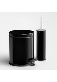 Resim Siyah Renkli Paslanmaz Pedallı 3 Lt Çöp Kovası - Klozet Fırçası 2'li Banyo Seti Siyah 