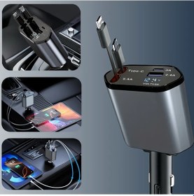 Resim Sunshine011 66w Geri Çekilebilir Araç Şarj Cihazı 4ü1 Arada İphone Uyumlu Ve Type C Telefonlar İçin 180 Derece Ayar 