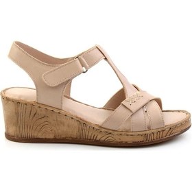 Resim Bej Hakiki Deri Kadın Sandalet K05552006003 Bej 