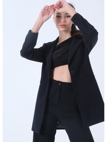 Resim Feminist Lacivert Zebra Astar Detaylı Krep Blazer Ceket 01051201.02 Lacivert 