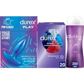 Resim Durex Titreşimli Anal Plug Tıkaç + Chill Karma Paket Prezervatif 20'li + Aloe Vera Kayganlaştırıcı Jel 200 ML 