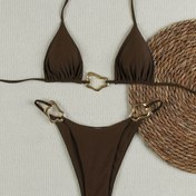 Resim Senman Kadın Modası Seksi Düz Renk Baskısız Omuz Askılı Bikini 